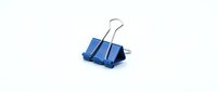 Blue binder clips isolated on white background, ready for office design projects, stationery mockups, and business graphics.