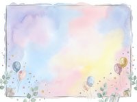 Watercolor pastel background with balloons and botanical elements for party invitations, greeting cards, scrapbooking and celebration designs.