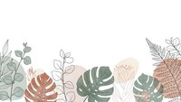 Tropical leaves and plants border frame with monstera, eucalyptus and ferns in earthy tones on white background for botanical design projects.