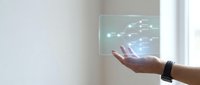 Close-up of hand holding glowing digital network interface with connected nodes and lines, representing data connectivity, artificial intelligence, and technology innovation for business solutions.