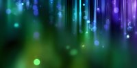 Magical glowing particles falling against emerald green and purple background with bokeh effect and light streaks. Suitable for fantasy and abstract designs.