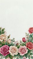 Watercolor floral border featuring pink, coral, and cream roses with eucalyptus leaves on white background. Isolated design element for invitations, cards, and digital projects.