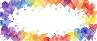 Colorful watercolor hearts border frame with rainbow gradient colors creating romantic decorative background for love themed designs and Valentine projects.