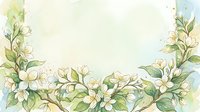 Watercolor floral border with white flowers and green leaves on soft background for wedding invitations, greeting cards and romantic designs.