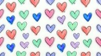 Colorful hand-drawn hearts seamless pattern on white background. Romantic love design for Valentine's Day, wedding invitations, wrapping paper, textiles.