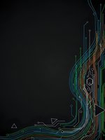 Abstract circuit board pattern with colorful flowing lines on dark background for technology and digital design projects.