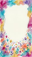 Colorful watercolor frame with floral elements and decorative border on white background for invitations, cards, and creative projects.