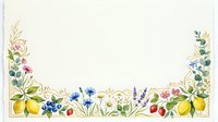 Watercolor botanical border frame with wildflowers, herbs, lemons and berries on cream background for wedding invitations and greeting cards.