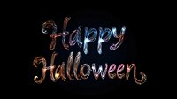 Spooky neon Happy Halloween text glowing in colorful lights against dark background for party invitations, greeting cards and seasonal decorations.