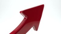Red arrow pointing upward on white background, symbolizing growth, success, and positive business momentum for financial charts and corporate presentations.