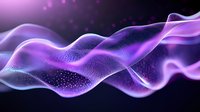 Flowing purple particle wave with glowing dots creating dynamic motion effect against dark background, suitable for technology and abstract design projects.
