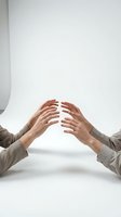 Business professionals joining hands together in unity gesture symbolizing teamwork collaboration partnership and corporate cooperation in office.