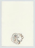Stylized ram head with curved horns and decorative swirls, isolated on cream background, suitable for logos, t-shirt designs, and branding projects.