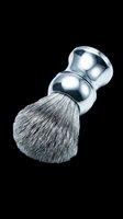 Shaving brush with chrome metal handle and soft bristles, isolated on transparent background. Ready for grooming product designs, stickers, print on demand, and T-shirts.