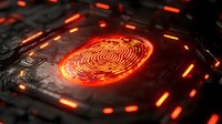 Glowing red fingerprint scanner on dark circuit board with futuristic lighting effects, representing digital security and biometric authentication technology.