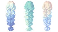 Elegant braided hairstyles in soft pastel colors - blue, mint and cream tones on isolated white background for beauty and fashion design projects.