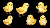 Yellow baby chicks in various poses isolated on transparent background. Ready for t-shirt designs, clipart, stickers, print-on-demand products, and sublimation projects.