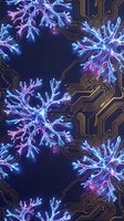 Neon neural networks with glowing blue and purple branching pathways intertwined with golden circuit board patterns on dark background, suitable for technology and artificial intelligence concepts.