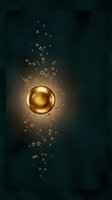 Golden sphere with floating bubbles on dark teal background creating luxury abstract composition for premium design projects and elegant branding materials.
