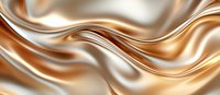 Luxurious flowing copper and silver satin fabric creates elegant waves and folds in abstract pattern, suitable for luxury brand backgrounds and fashion designs.