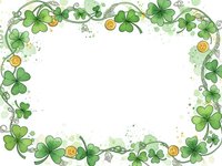 St Patrick's Day decorative border with shamrocks, gold coins and swirls on white background for greeting cards, invitations and festive designs.