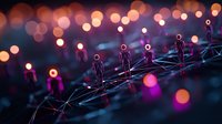 Abstract network connections with glowing nodes and bokeh lights creating futuristic digital communication concept for technology presentations.