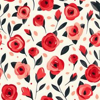 Elegant seamless floral pattern with hand-drawn red roses and black leaves on cream background. Perfect for fabric, wallpaper, and gift wrap designs. Modern romantic botanical repeat pattern.