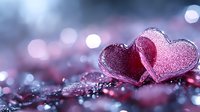 Two sparkling pink glittery hearts with bokeh lights background for Valentine's Day romance love celebration greeting cards wedding invitations.