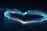 Magical glowing wave of sparkling particles flowing on dark background with bokeh lights creating ethereal atmospheric effect. Suitable for fantasy designs.