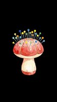 Red mushroom with colorful pins inserted into its cap, isolated on transparent background. Perfect for clipart, t-shirt designs, stickers, print-on-demand products, and sublimation projects.