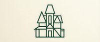 Modern minimalist house icon with geometric architectural design on beige background for real estate and property branding applications.