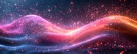 Glowing pink and orange wave of light particles flowing through dark space with sparkling bokeh effect creates magical cosmic atmosphere.