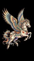 Ornate winged horse with decorative baroque details, isolated on transparent background. Ready for t-shirt design, clipart, stickers, sublimation, and print-on-demand products.