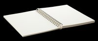 Open spiral notebook with blank pages isolated on transparent background, ready for clipart, t-shirt design, print-on-demand, stickers, and sublimation projects.