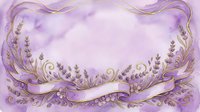 Lavender floral ornamental frame with flowing ribbons and decorative scrollwork on soft purple background, suitable for invitations and design projects.
