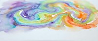 Vibrant watercolor paint swirls in rainbow colors creating fluid abstract patterns on white paper background for creative design projects.