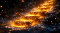 Magical glowing golden spiral with sparkling particles and light trails against dark background creates mystical cosmic atmosphere for fantasy designs.