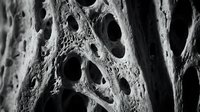 Macro close-up of porous bread crumb structure showing air holes and texture in black and white. Use for food photography, baking content, culinary education, and ingredient close-ups.