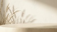 Dried ornamental grass casting soft shadows on neutral beige surface, minimalist aesthetic for home decor and design projects.