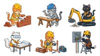 Cartoon animal characters in construction and industrial work roles, isolated on white background. Suitable for children's educational materials, clipart collections, t-shirt designs, and construction-themed graphics.