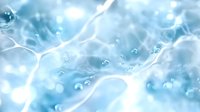 Abstract blue water surface with bubbles and light rays creating dreamy aquatic background for wellness spa and relaxation designs.