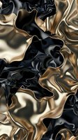 Luxurious flowing silk fabric in elegant black and gold tones with smooth waves and ripples creating sophisticated textile background for premium design projects.