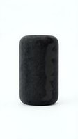 Charcoal gray fabric-covered smart speaker with rounded cylindrical design isolated on white background for tech product advertising and home automation marketing.