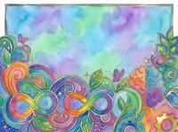 Vibrant watercolor background with colorful ornamental border design featuring swirls, florals, and decorative elements. Isolated on white, ready for invitations, posters, and creative projects.