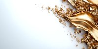 Luxurious gold liquid splash with metallic particles and droplets on white background, dynamic fluid motion creates elegant abstract composition for luxury design.