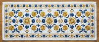 Traditional folk art floral pattern with blue and yellow flowers on cream background. Decorative border design for textiles, wallpaper, and home decor projects.