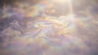 Iridescent swirling pastel surface with glowing light flare, featuring soft purple, gold, and pink tones in an abstract fluid texture.