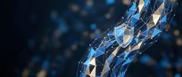 Abstract blue geometric network with glowing connections and polygonal shapes for technology, digital transformation, and futuristic design concepts.