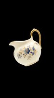 Vintage cream ceramic pitcher with blue and gold floral design, isolated on transparent background. Ready for clipart, print-on-demand, sublimation, t-shirt designs, and digital crafts.