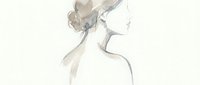 Elegant watercolor portrait of young woman in profile with hair in bun, soft neutral tones and minimalist style for fashion and beauty projects.